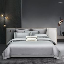 Bedding Sets Silver Gray Luxury Satin Jacquard Set 100S Egyptian Cotton Soft Silky Quilt/Duvet Cover Bed Sheet Pillowcases