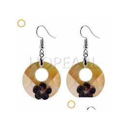 Charm Black Flowers Beige Shell Earrings Natural Summer Jewellery Gift Beach Inspired 5 Pairs Drop Delivery Dhhph