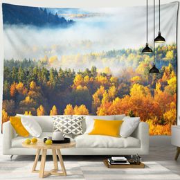 Tapestries Red Maple Forest Tapestry Wall Hanging Natural Scenery Style Aesthetics Room Home Decor