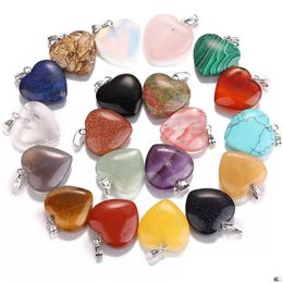 Charms Natural Stone Rose Quartz Pink Crystal Love Heart Pendants Healing Diy Earrings Necklace For Jewelry Drop Delivery Findings C Dhheb