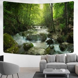 Tapestries Green Brook Forest Tapestry Wall Hanging Natural Scenery Art Bedroom Aesthetic Room Home Decor