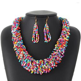 Necklace Earrings Set PersonalizedJewelry Seed Bead Colourful Handmade Unique Beaded Statement Earring Nigerain Gift