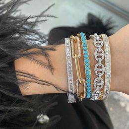 Chain Fashion Classic 58 60mm blue Turquoise stone Bracelet Women s Bangles Gold Colour Cuff Simple 230710