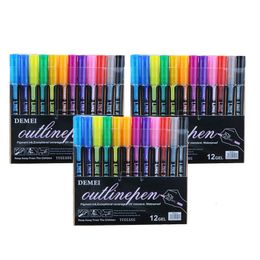 Painting Pens 12 Colours Double Line Pen Metallic Colour Outline Out line Marker Pen Glitter for Drawing Painting Doodling School Art Supplies 230710