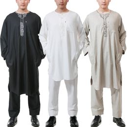 Bangladesh Arabic Thobe 2 Pieces Set Muslim Men Pakistan Islamic Clothing Man Arabic Qamis Kaftan Hombre Djellaba Homme Kurta278Q