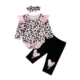 Clothing Sets 0-24M 3Pcs Born Baby Girls Clothes Leopard Ruffle Romper Pants Leggings Outfits