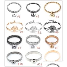 Charm Bracelets Mixed 12 Styles 18Mm Snap Button Bracelet Sier Gold Link Chain Three Snaps Buttons Jewellery For Women Men Drop Deliver Dhgky