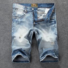 Men's Jeans Summer Fashion Designer Men Shorts Retro Light Blue Vintage Hole Ripped Short Casual Cotton Denim Hombre