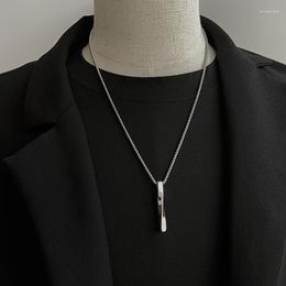 Pendant Necklaces 2023 Fashion Men Black Rectangle Necklace For Trendy Simple Stainless Steel Spiral Chain Jewellery Gift