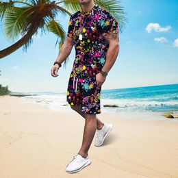 Men's Tracksuits Summer men's beach T-shirt suit Fashion track and field clothing Casual men's clothing Graffiti 3D printing short sleeve oversized Sportswear 230710