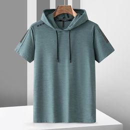 Pants Quick Dry Sport T Shirt Men's 2023 Short Sleeves Summer Casual Grey Blue with Hooded Top Tees Gym Tshirt Clothes