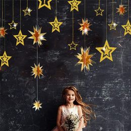 Party Decoration Gold Hollow Star Paper Banners Wedding Hanging Bunting Garland Flags Happy Birthday Decorations Kids Baby Shower Supplies