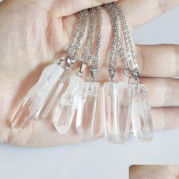 Pendant Necklaces Natural Rock Crystal Quartz Hexagonal Pillar Necklace Energy Stone Healing Meditation Yoga Gift Wholesale Drop Del Dhljd