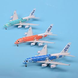 Aircraft Modle 20CM 1 400 Scale Airbus A380 ANA Turtle Airlines Airplanes Plane With Landing Gears Alloy Model Toy For Collections 230710