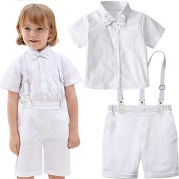 Suits Boys Christening Outfits Toddler White Suit for Baptism Baby Wedding Clothing Set Infant Gentleman Birthday Short Sleeves 2PCS 230711