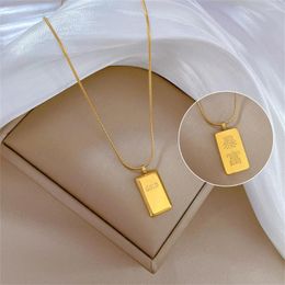 Pendant Necklaces Bullion Bar Stainless Steel Chinese Style Golden For Women Men Geometric 18K Gold Color Hip Hop Jewelry Gift