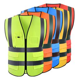 QNPQYX New Reflective Safety Vest Bright Colour Multi-pocket Traffic Vest Railway Coal Miners Uniform Breathable Reflective Vest