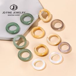 Wedding Rings JD 1 Pc Natural Stone Tiger Eyes Yellow Jade Round Circle Women Men Agate Malachite Ring For Diy Necklace Pendant Earrings 230710