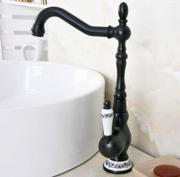 Kitchen Faucets Black Oil Rubbed Bronze Ceramic Base Wet Bar Bathroom Vessel Sink Faucet Single Hole Swivel Spout Mixer Tap Anf656