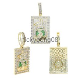 Pendant Necklaces Iced Out Bling pendant Green White Cz Paved Dollar charm Necklace for Men Fashion Geometric 5A Cubic Zircon Hip Hop Cool Jewellery x0711 x0711