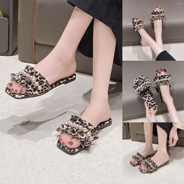 Slippers Women'S Beach Sandals Hollow Casual Flat Shoes Retro Leopard Print