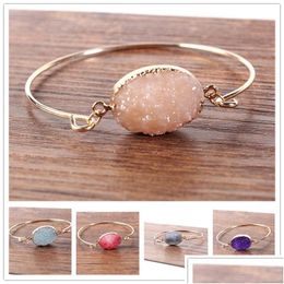 Charm Bracelets Fashion Druzy Drusy Bracelet Gold Plated Oval Irregar Imitate Natural Stone Bangle For Women Jewelry Drop Delivery Dhdwy