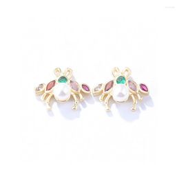 Stud Earrings Little Bee Fashion Slightly Inlaid Colored Vermiculite Pearl Copper Cute For Women