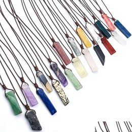 Pendant Necklaces Natural Stone Mineral Irregar Rec Necklace Quartz Pendum Amazonite Tiger Eye Lapsi Amethyst Pink Crystal Chakra Dr Dhfar