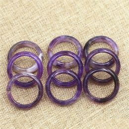 Solitaire Ring Natural Stone Wide 6Mm Amethyst Rings Crystal Women Party Drop Delivery Jewelry Dhln4