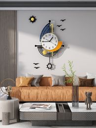 Wall Clocks Decorative Wall Clock Navigation Sailboat Creative Design Clock Interior Watch Decoration Living Room Background Wall Decor 230710