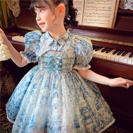 Girl Dresses Children's Clothes Girls Summer Sling Dress Shawl 2Pcs Set Fashion Print Lolita Princess 3-12Y