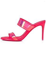 Slippers Sexy PVC Candy Color Round Peep Toe Transparent Leather High Heels Slingback Sandals Women Slip-on Dress Party Summer Slides