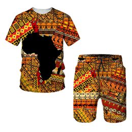 Men's Tracksuits African printed women's/men's T-shirt set African Dashiki men's track and field wear/top/shorts sports and leisure summer men's clothing 230710