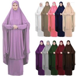 Ethnic Clothing Muslim Women Hooded Prayer Garment Long Khimar Jilbab 2 Piece Set Arab Robe Hijab Dress Niqab Abaya Islam Ramadan Gown