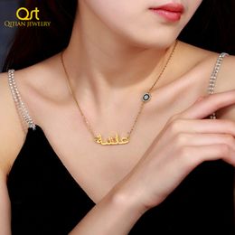 Pendant Necklaces Qitian Custom Arabic Name Necklace With Evil Eye Personalised Charm Handmade Arabic Chain Stainless Steel Jewellery Christmas Gift 230710