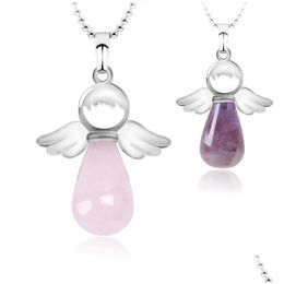 Pendant Necklaces Natural Stone Necklace Fairy Tale Angel Wing Love Gift Round Water Drop Female Jewellery Delivery Pendants Dhhy9