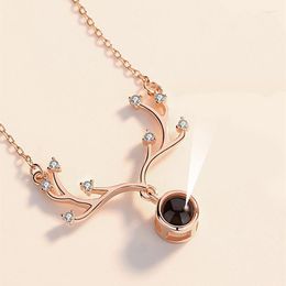 Pendant Necklaces Trendy Silver Plated I Love You 100 Language Elk Antlers For Women Fashion Jewellery Christmas Party Gifts