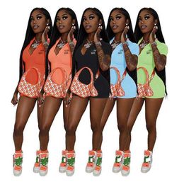 Summer Women Jumpsuits Designer Fashion Rompers Short Sleeve Letter Printed Zipper Bodysuit Shorts Capris