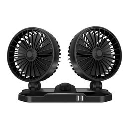 Electric Fans Cameras 12V/24V/5V Cooling Air Fan Dual Head Mini Car Fan Degree Rotary Low Noise for Forklift Truck for Computer Cellphone