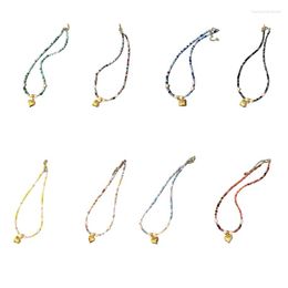 Pendant Necklaces Gold Heart Clavicle Sweaters Chain Colourful Beads Choker Jewellery Gift