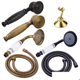 Bathroom Shower Heads Bronze Black Antique Gold Chrome Brass Telephone Style Head Water Saving Hand Held Spray 1.5M Hose H1209 Drop Dh54V