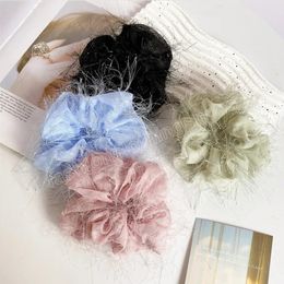 Fashion Feather Chiffon Scrunchie Korea Gauze Tassel Hair Scrunchies Women Elastic Hair Bands Headwear Ponytail Holder Hair Rope