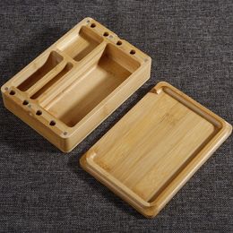 Multipurpose Smoking Natural Bamboo Wood Herb Tobacco Cigarette Cigar Tips Stash Case Preroll Roller Rolling Machine Holder Tray Lighter Storage Bong Container