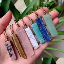 Pendant Necklaces Natural Stone Mineral Irregar Rec Quartz Pendum Amazonite Tiger Eye Lapsi Pink Crystal Drop Delivery Jewellery Pendan Dhjhx