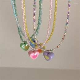 Pendant Necklaces Korean Fashion Goth Cute Colorful Pink Acrylic Heart Necklace For Women Girl EMO Y2K 90s Aesthetic Jewelry Accessories