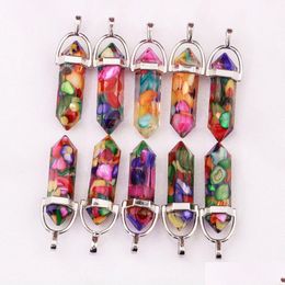 Charms Resin Hexagonal Column Chakra Pendants Healing Crystal For Necklace Jewellery Making Drop Delivery Findings Components Dhfq5