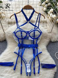 Pants Singreiny Women Transparent Sexy Playsuits Fashion Hollow Out Erotic Lingerie Rompers 2023 Mesh Shapewear Sensual Bodysuits