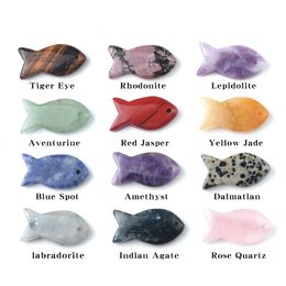 Natural Stone Fish Shape Pendant Amethyst Pink Crystal Charms DIY Necklace Energy Stone Healing Meditation Yoga Gift