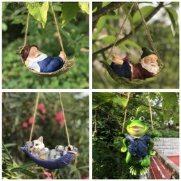 Creative Cute Frogs Cat Dog Resin Lying Santa Claus Statue Garden Hang On Tree Decorative Pendant Indoor Outdoor Decor Ornament L230620