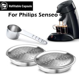 Coffee Philtres Stainless Steel Capsule Reusable Machine Philtre Suitable for Senseo System Espresso Crema Maker with Spoon 230710